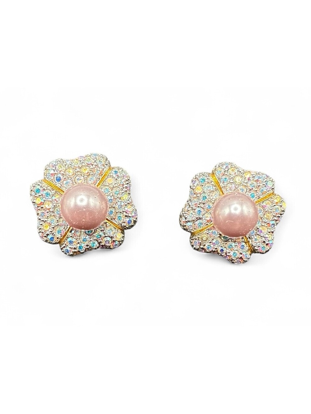 Joan Rivers Signed Pierced Earrings Purple Rhinestone Flowers J38